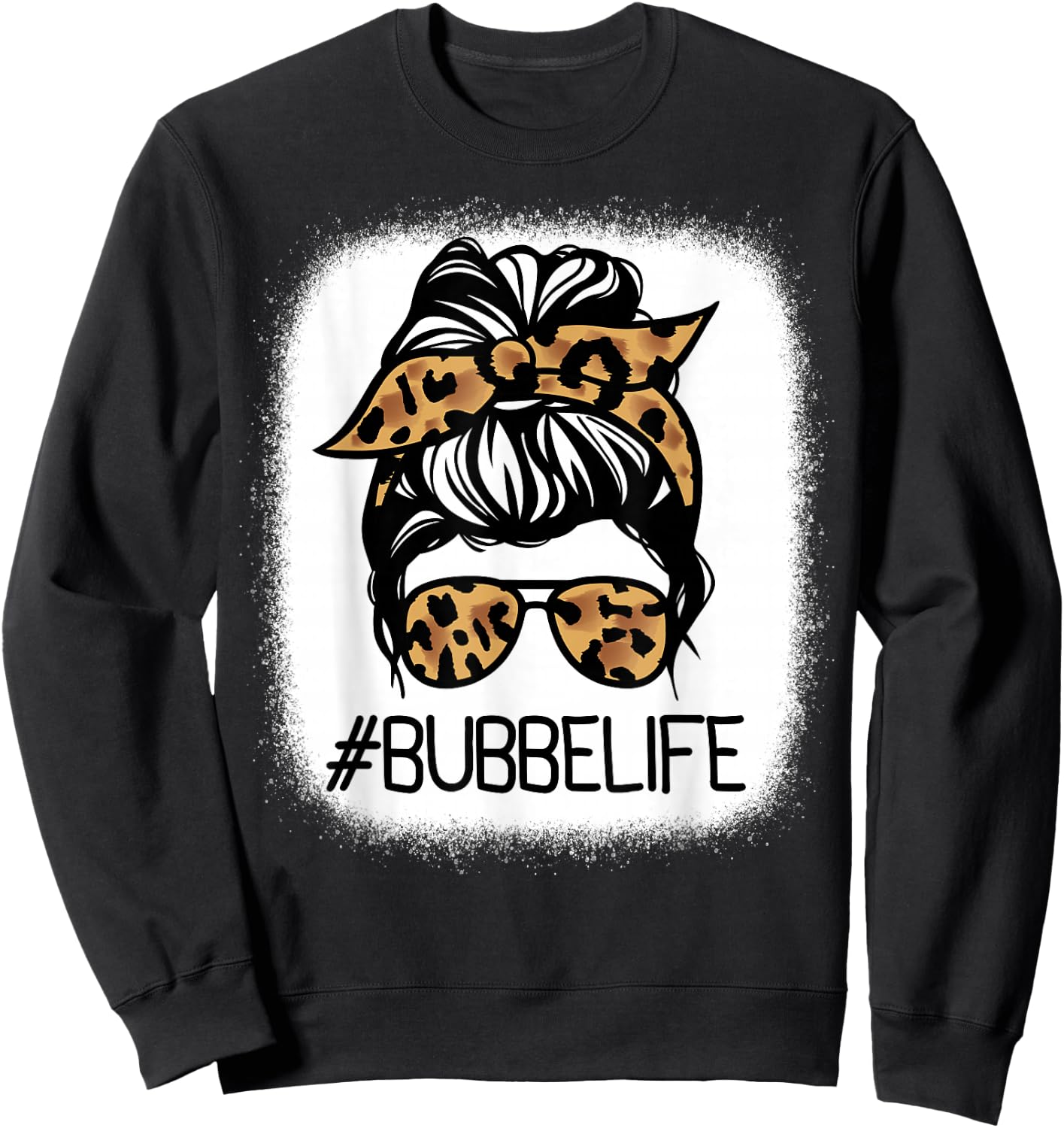 BUBBE Leopard Messy Bun Mother's Day for Grandmothers Sweatshirt - Sweatshirt | Black