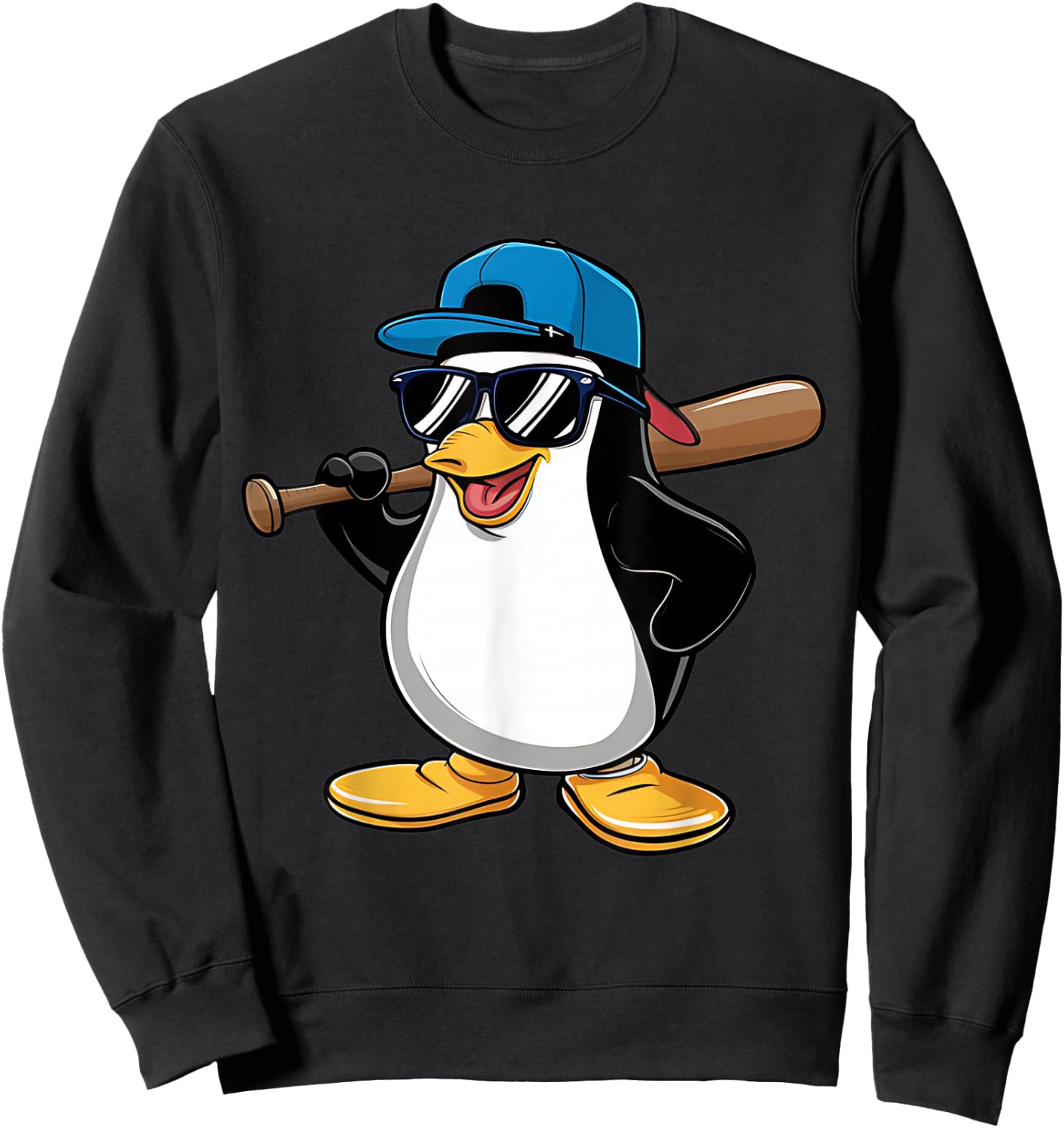 Penguin Baseball Panda Playing Baseball Penguin Sweatshirt - Sweatshirt | Black