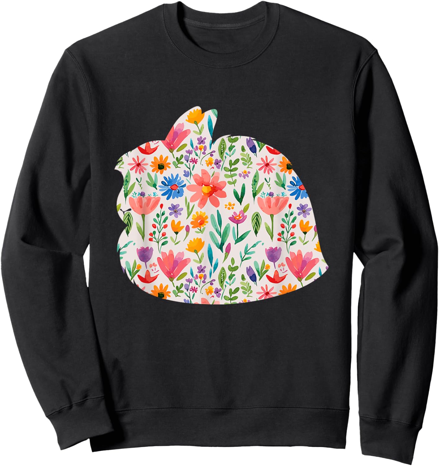 Jersey Wooly Bunny Rabbit watercolor flowers design Sweatshirt - Sweatshirt | Black
