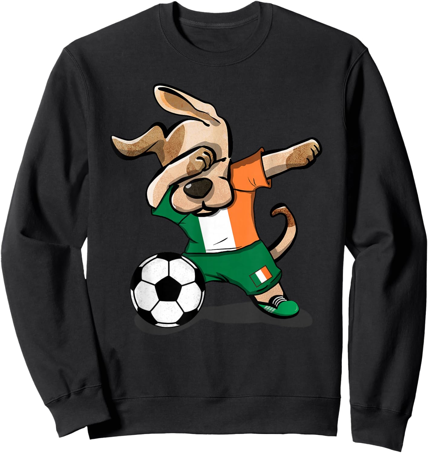 Funny Dabbing Dog Ireland Soccer Jersey Funny Irish Football Sweatshirt - Sweatshirt | Black
