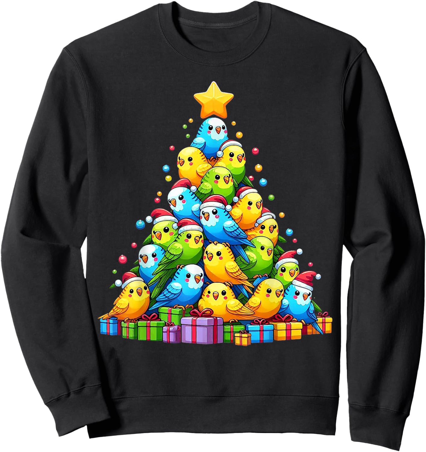 Budgie Christmas Tree Bird Christmas Cosutme Men Women Kids Sweatshirt - Sweatshirt | Black