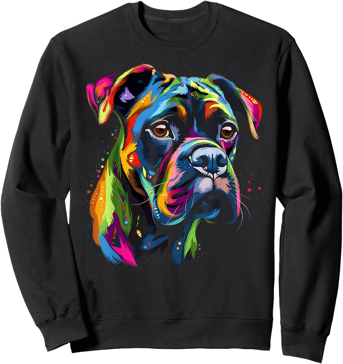 Boxer-Hund, buntes Gesicht, lustiger Welpen-Kunstliebhaber, Schwarz Sweatshirt - Sweatshirt | Black