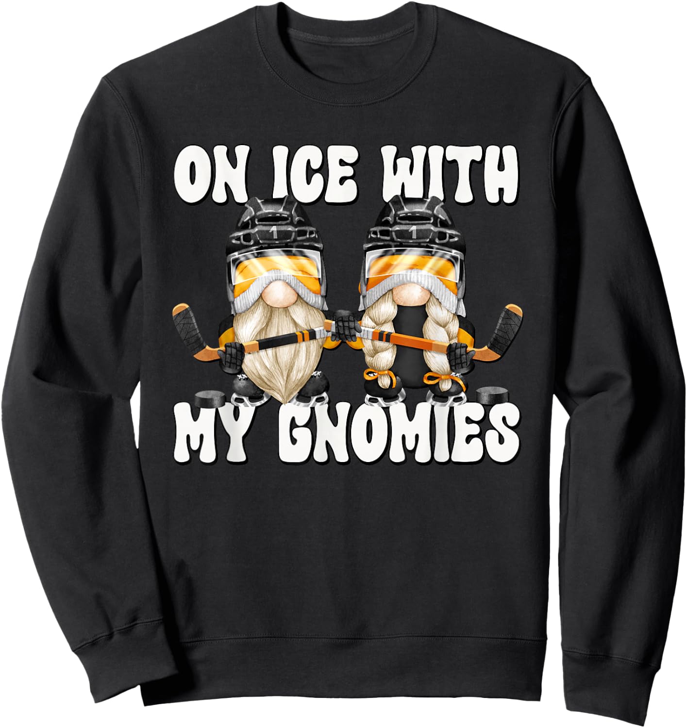 Funny Hanging With My Gnomies On Ice Hockey Gnome Graphic Sweatshirt - Sweatshirt | Black