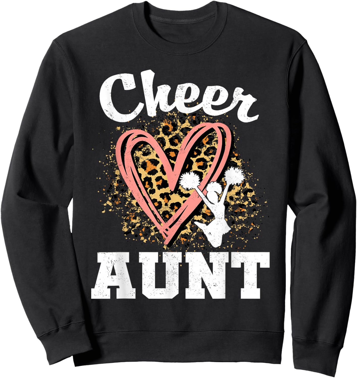 Cheer Aunt Leopard Heart Cheerleader Matching Family Sweatshirt - Sweatshirt | Black