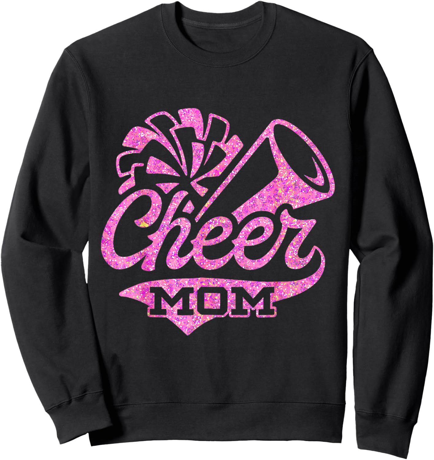 Cheerleader Black Pink Pom Pom Cheer Mom Biggest Fan Sweatshirt - Sweatshirt | Black