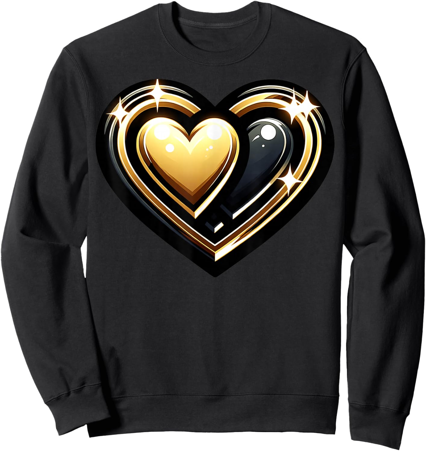 Golden And Black Hearts Sparkling Heart Design Sweatshirt - Sweatshirt | Black