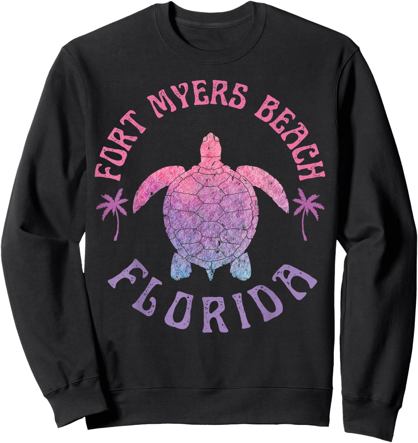 Fort Myers Beach Florida Sea Turtle Summer Vacation Vintage Sweatshirt - Sweatshirt | Black