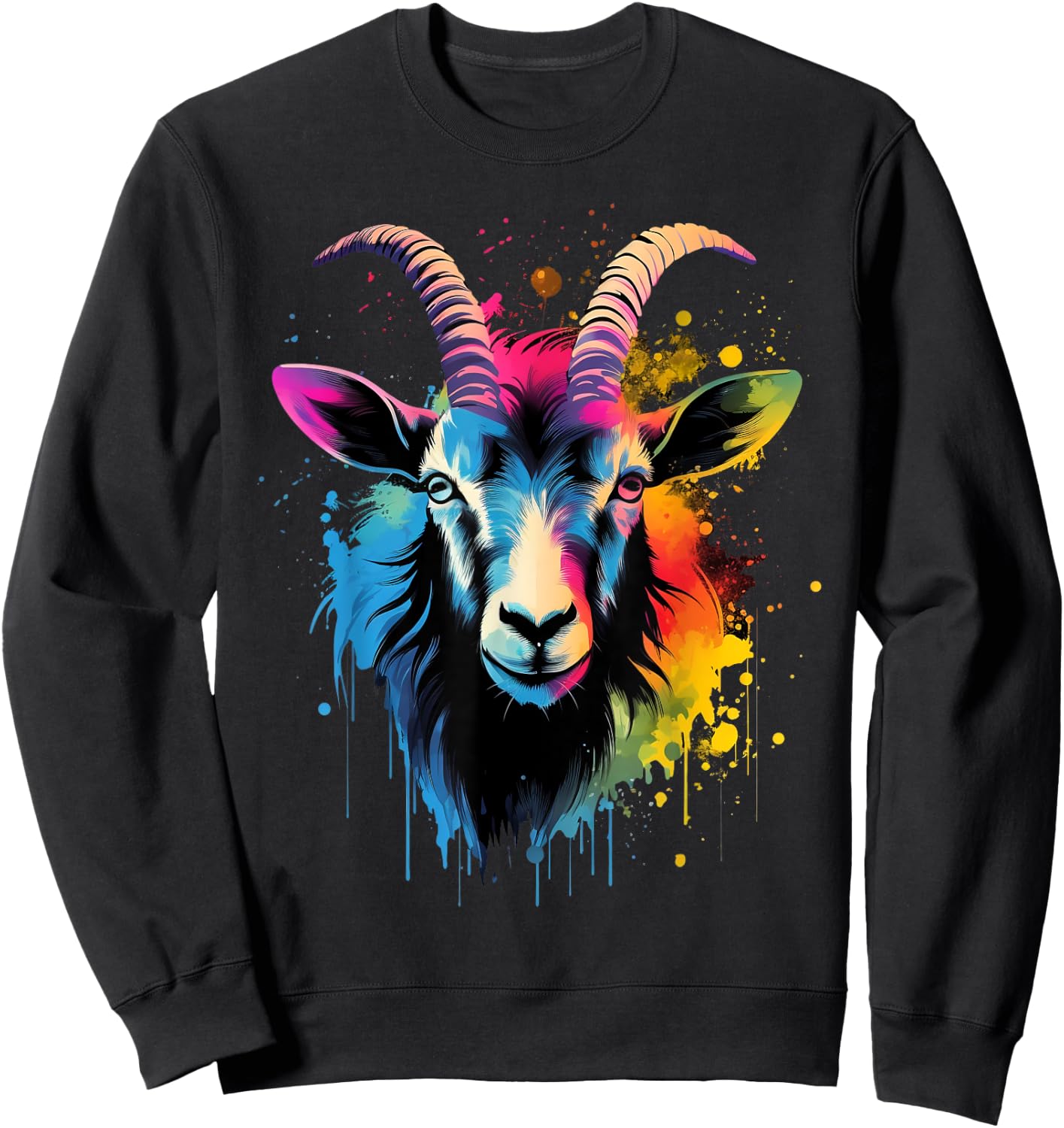 Goat Lover on Goat Kids, Women, Men Apparel - Multicolor Artistic Pop-Art Goat Design Classic Fit Short Sleeve - -Kids and Adults - Small Sweatshirt - Sweatshirt | Black