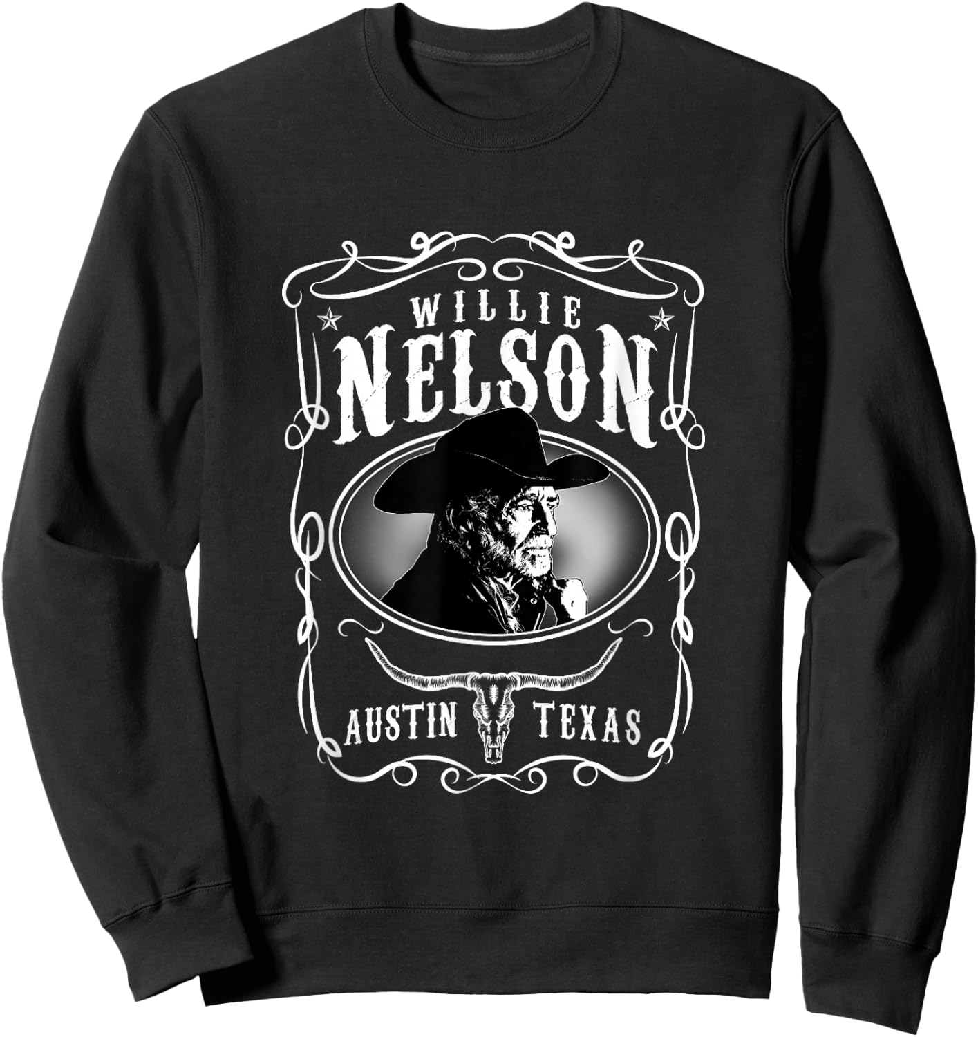 Willie Nelson Offizielles Austin , Herren, Schwarz, S, Kurzarm, Klassisch, Lizenziert und offiziell, Willie Nelson Fans, Musikliebhaber, Classic Fans, Erwachsene, Kinder Sweatshirt - Sweatshirt | Black