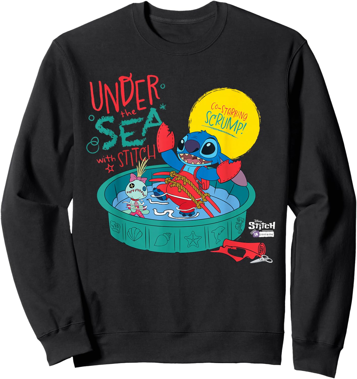 Disney 100 Stitch in Costume Little Mermaid Under The Sea Sweatshirt - Sweatshirt | Black