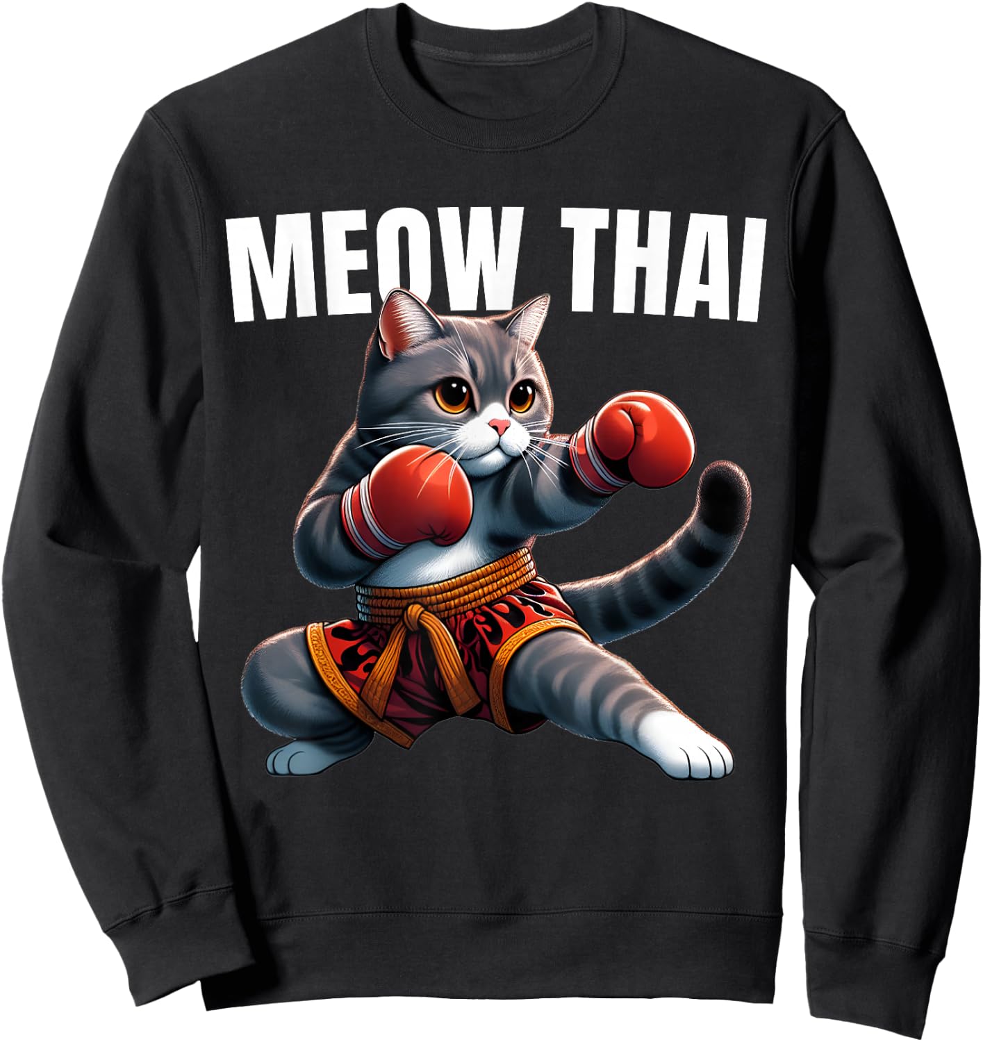 Funny Muay Thai Cat Meow Thai Boxing Martial Art Kids Sweatshirt - Sweatshirt | Black