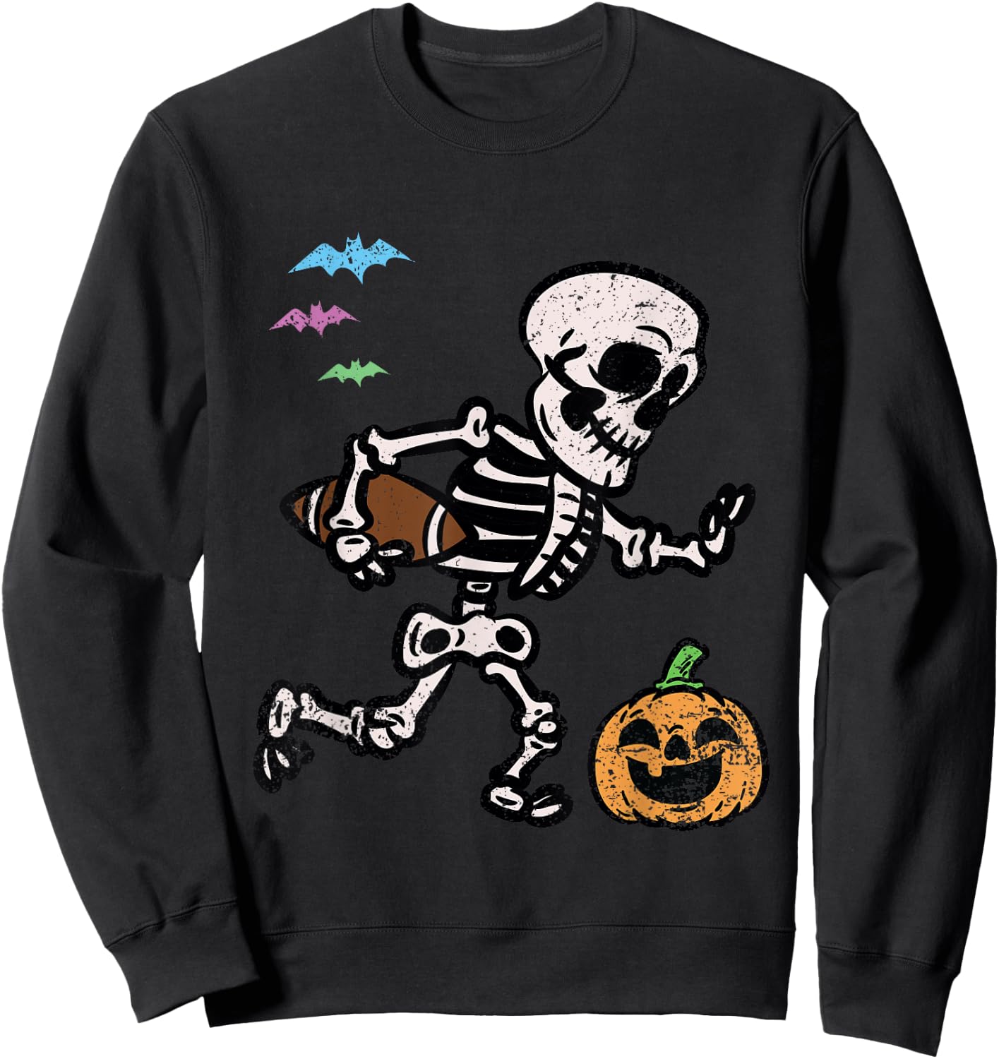 Skeleton Football Player Halloween Costume Funny Pumpkin Sweatshirt - Sweatshirt | Black