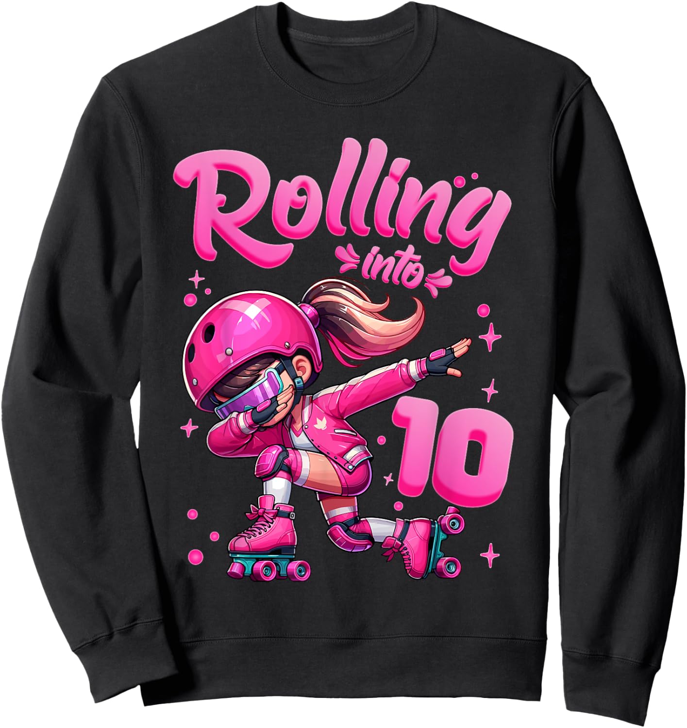 Roller Skating Girl Birthday Kids 10th Birthday Party Sweatshirt - Sweatshirt | Black
