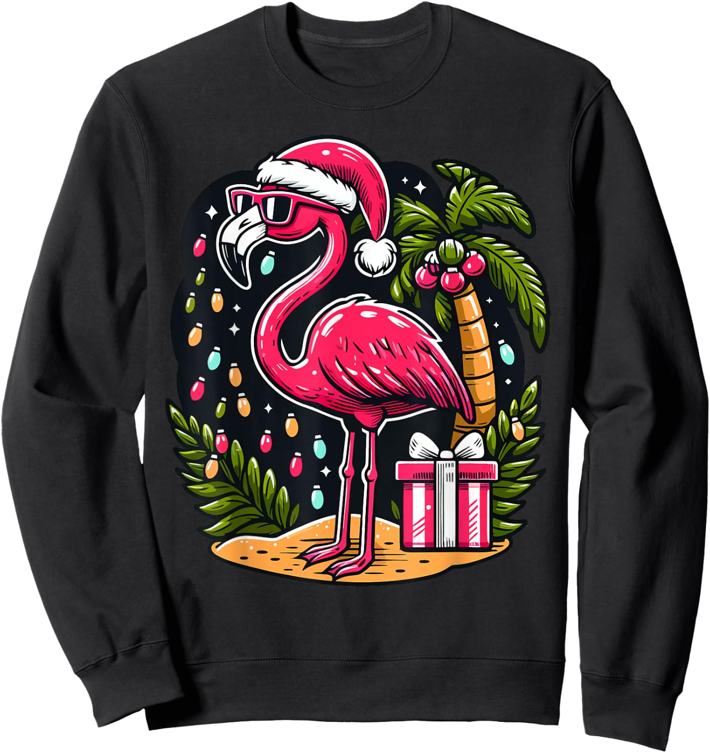 Flamingo Sunglasses Xmas Beach Tropical Christmas in July Men Women Kids Sweatshirt - Sweatshirt | Black