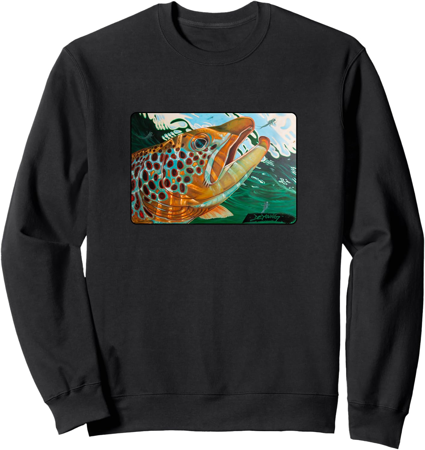 Brown Trout Fishing Derek DeYoung Fisherman Gift Sweatshirt - Sweatshirt | Black