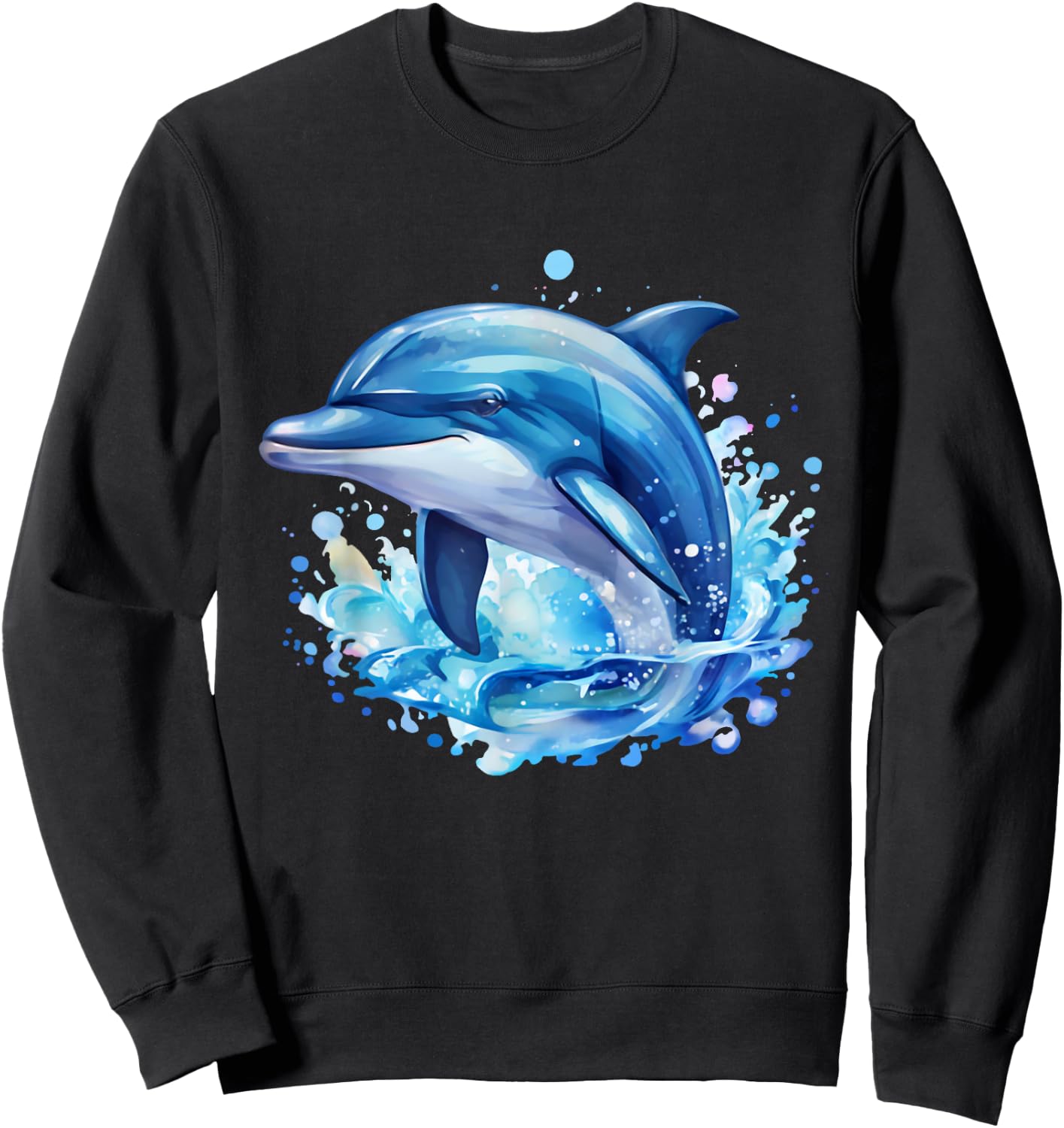 Dolphin Sea Creatures Ocean Watercolor Sea Dolphin , Black, S Sweatshirt - Sweatshirt | Black