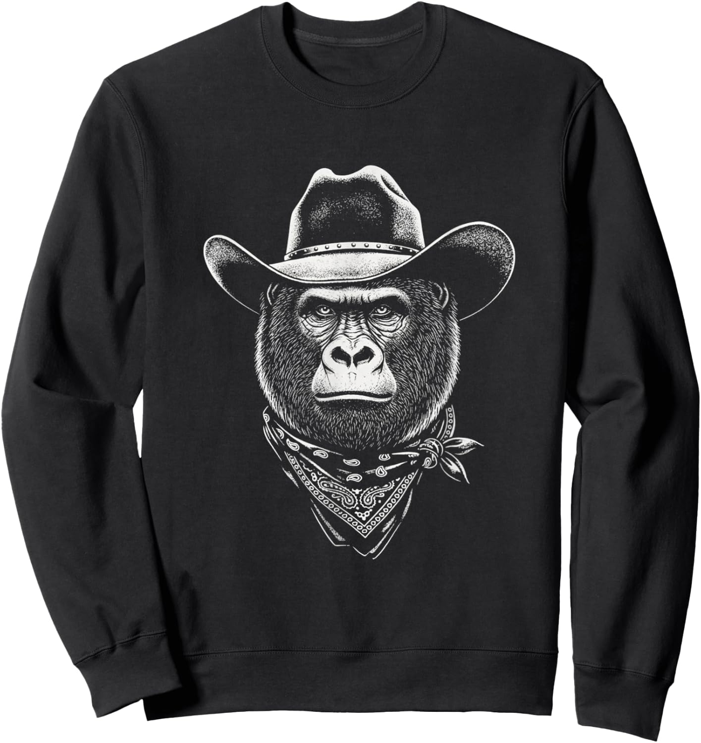 Cowboy Gorilla Portrait Vintage Western Monkey Wild West Sweatshirt - Sweatshirt | Black