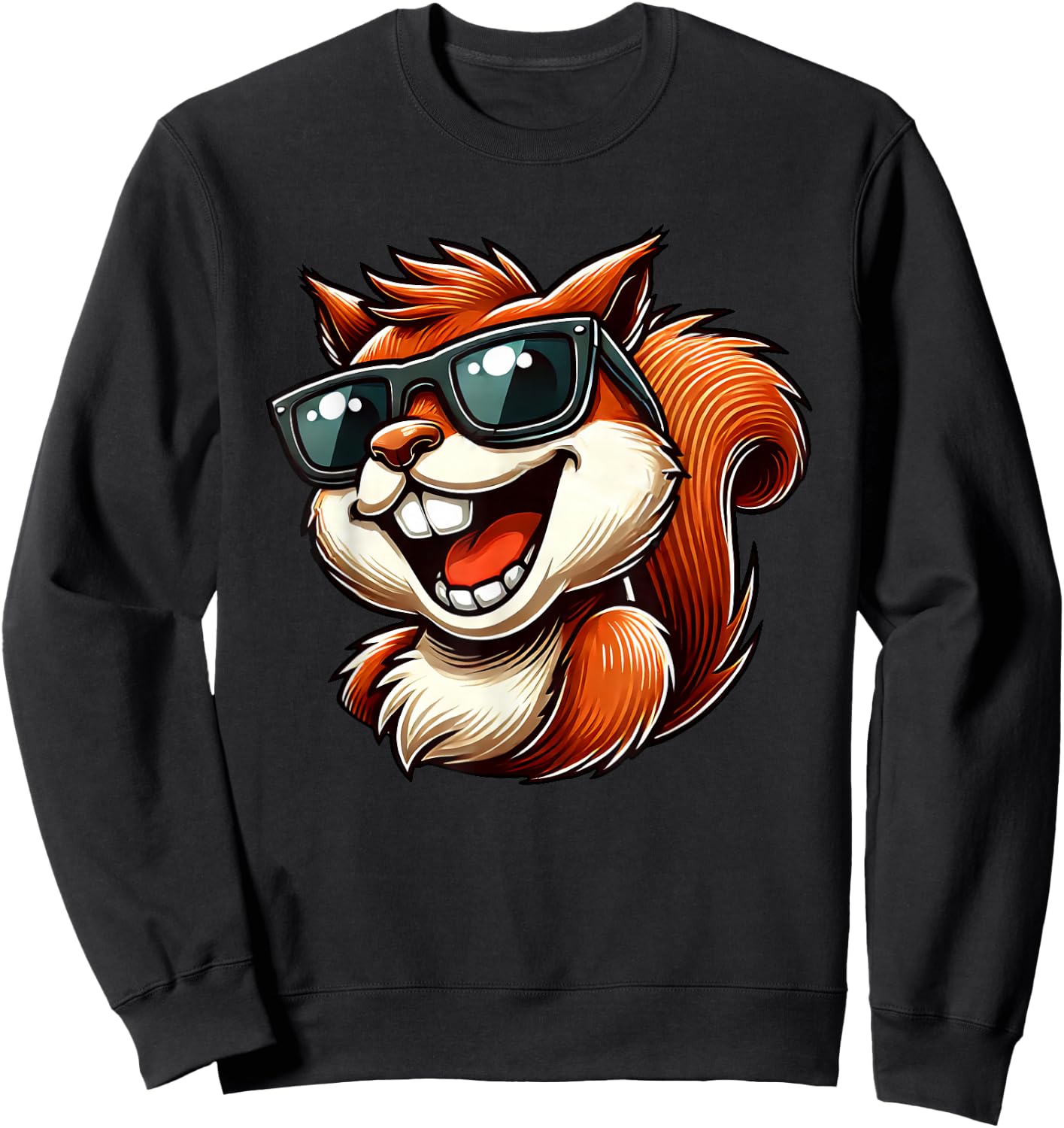 Cool Squirrel with Sunglasses Laughing Fun Sweatshirt - Sweatshirt | Black