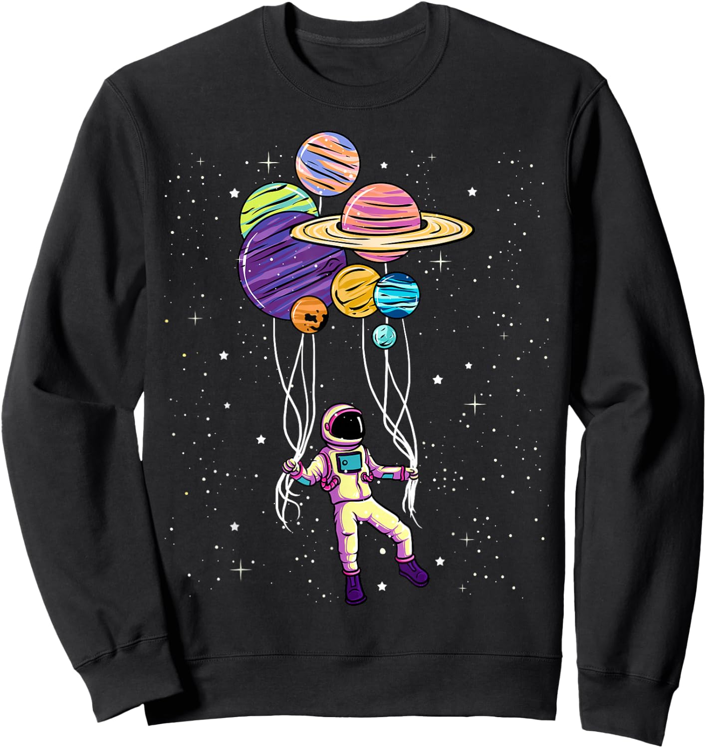 Astronaut Holding Planet Balloons BoysGirls STEM Kids Sweatshirt - Sweatshirt | Black