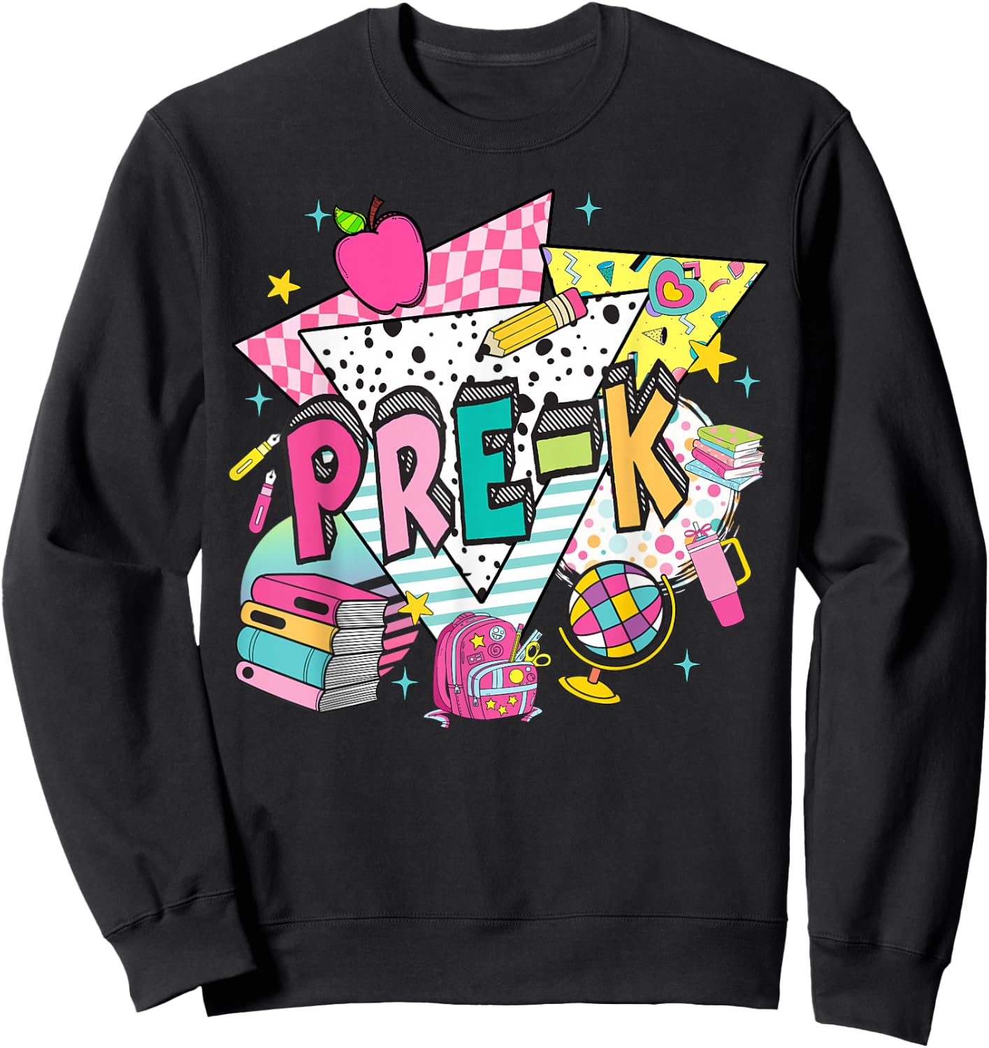 Pre-K Teachers Students Retro 90s Back To School Sweatshirt - Sweatshirt | Black