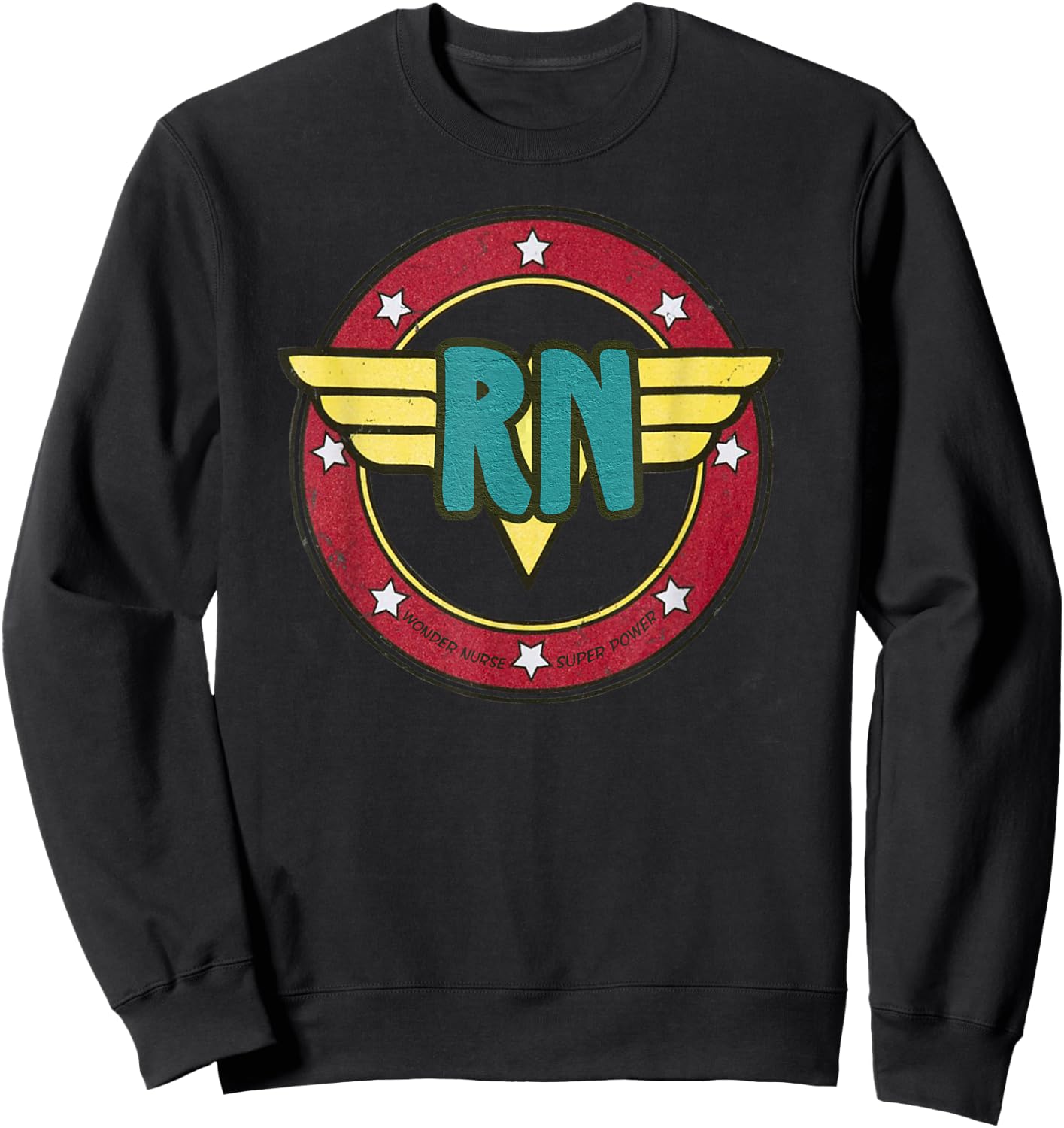 Vintage Wonder Nurse RN Superhero Distressed Sweatshirt - Sweatshirt | Black
