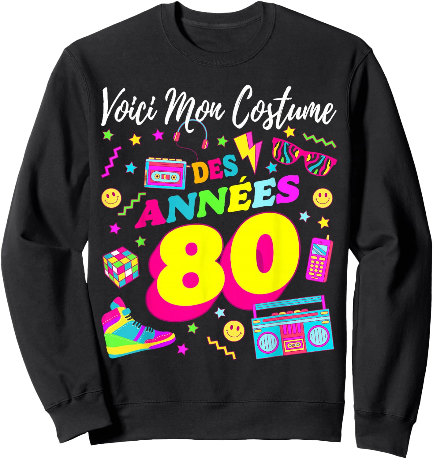 Party 80s Birthday Party 80s Retro Costume , Black, S Sweatshirt - Sweatshirt | Black