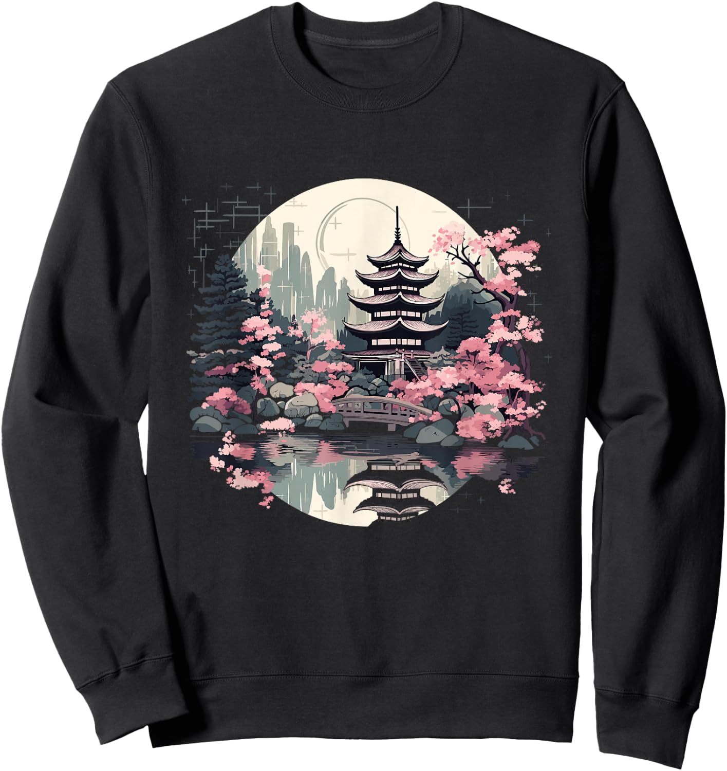 Japanese Landscape with Japanese Cherry Blossoms , black Sweatshirt - Sweatshirt | Black