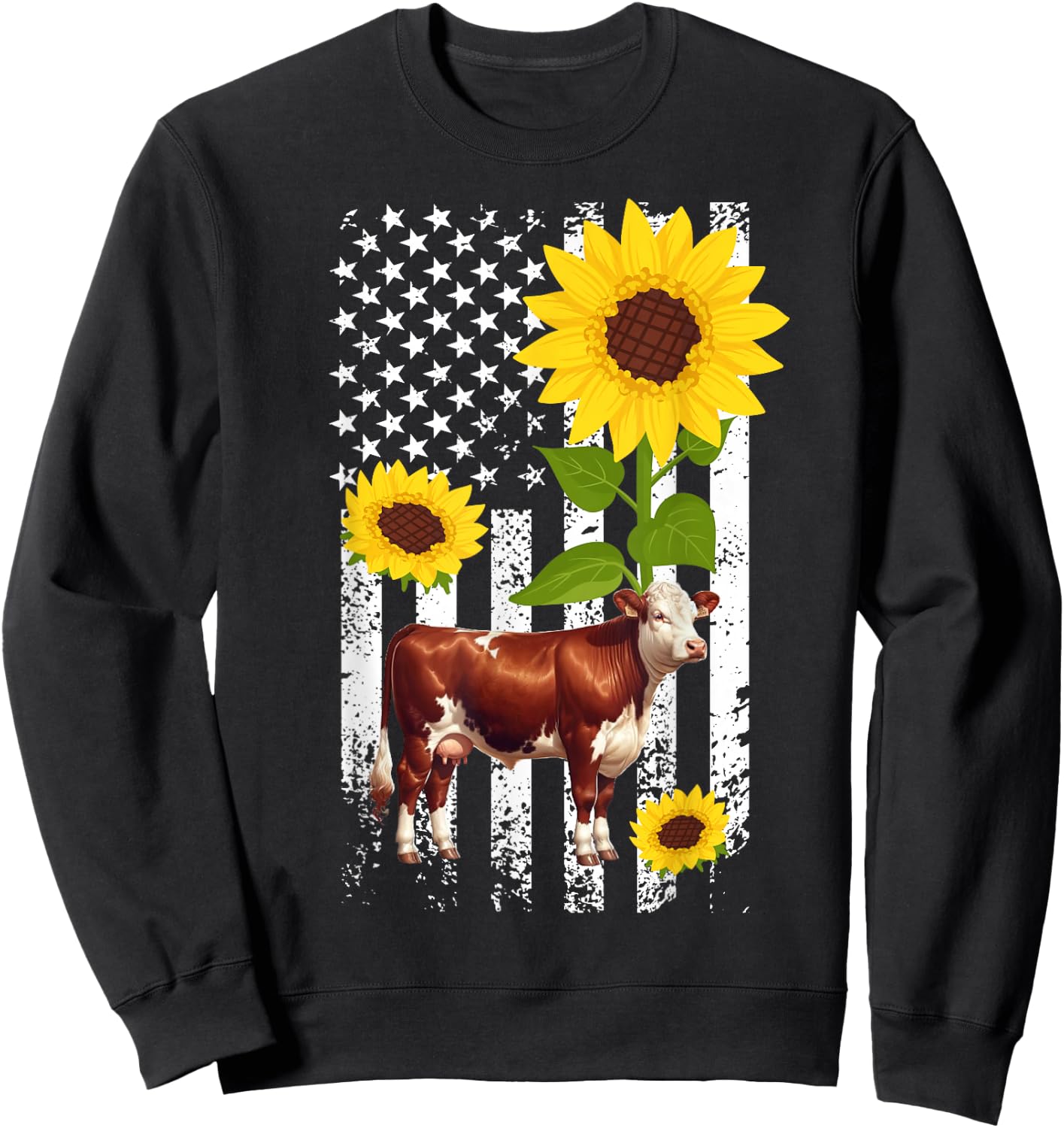 Hereford Cow US Flag Hereford Cow Lover Hereford Cattle Sweatshirt - Sweatshirt | Black