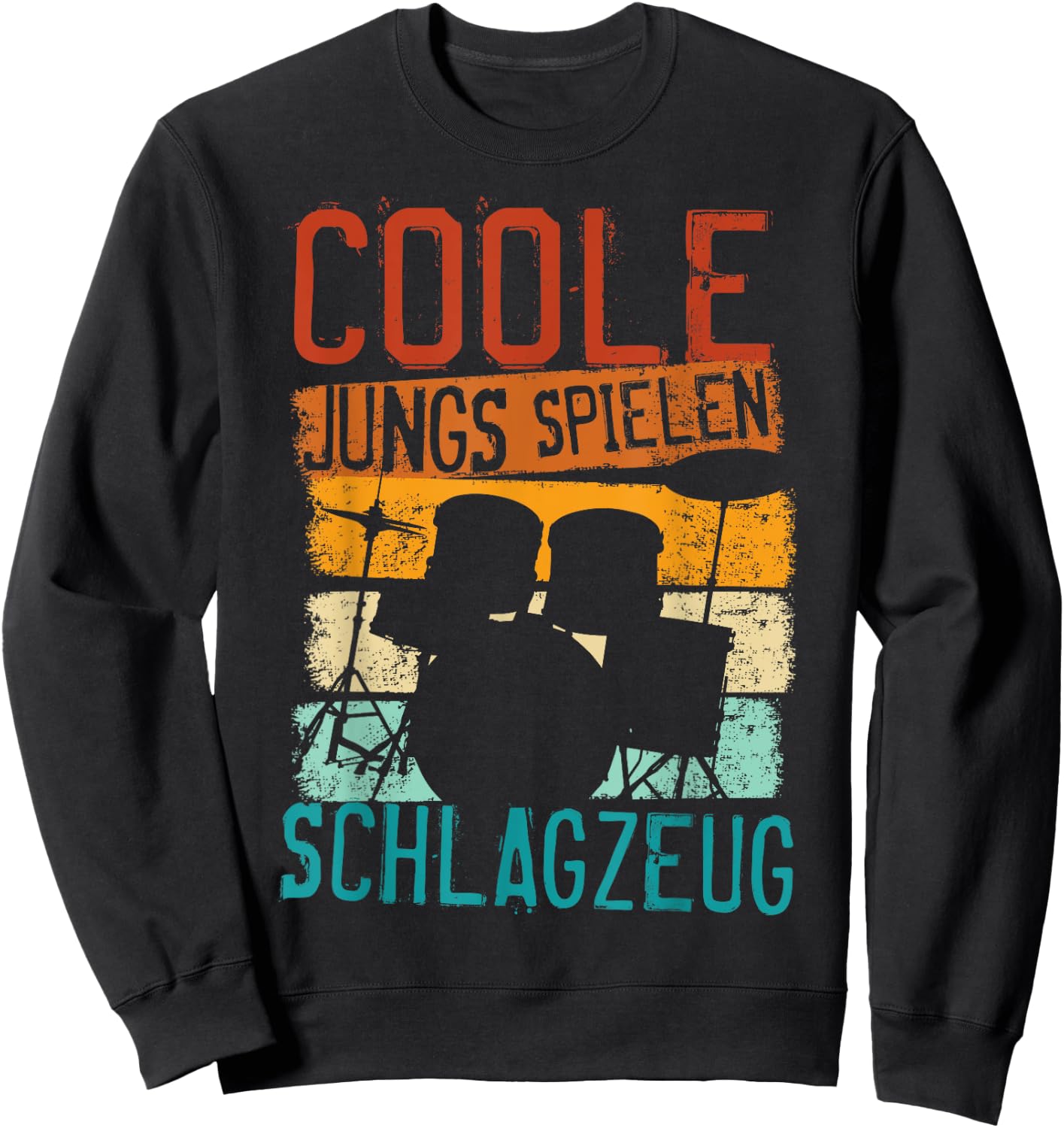 Cool Boys Playing Drums Retro Drummer Children's , black Sweatshirt - Sweatshirt | Black