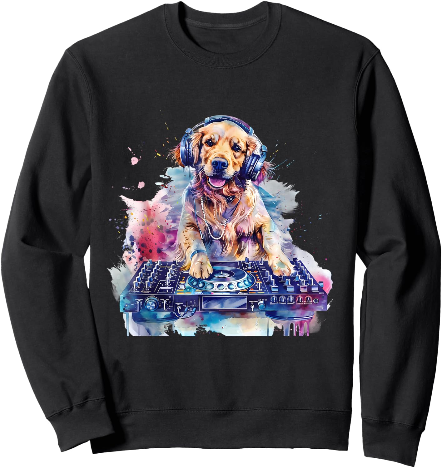 Dog Music DJ EDM Techno Turntable DJ Dog Artwork Beatmaker Sweatshirt - Sweatshirt | Black