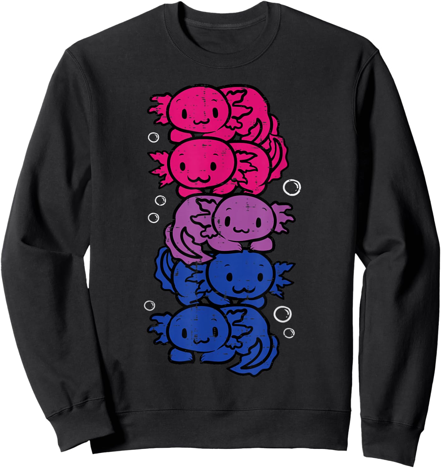 Bisexual Axolotl Pile Kawaii Bi Pride Flag LGBTQ Women Men Sweatshirt - Sweatshirt | Black