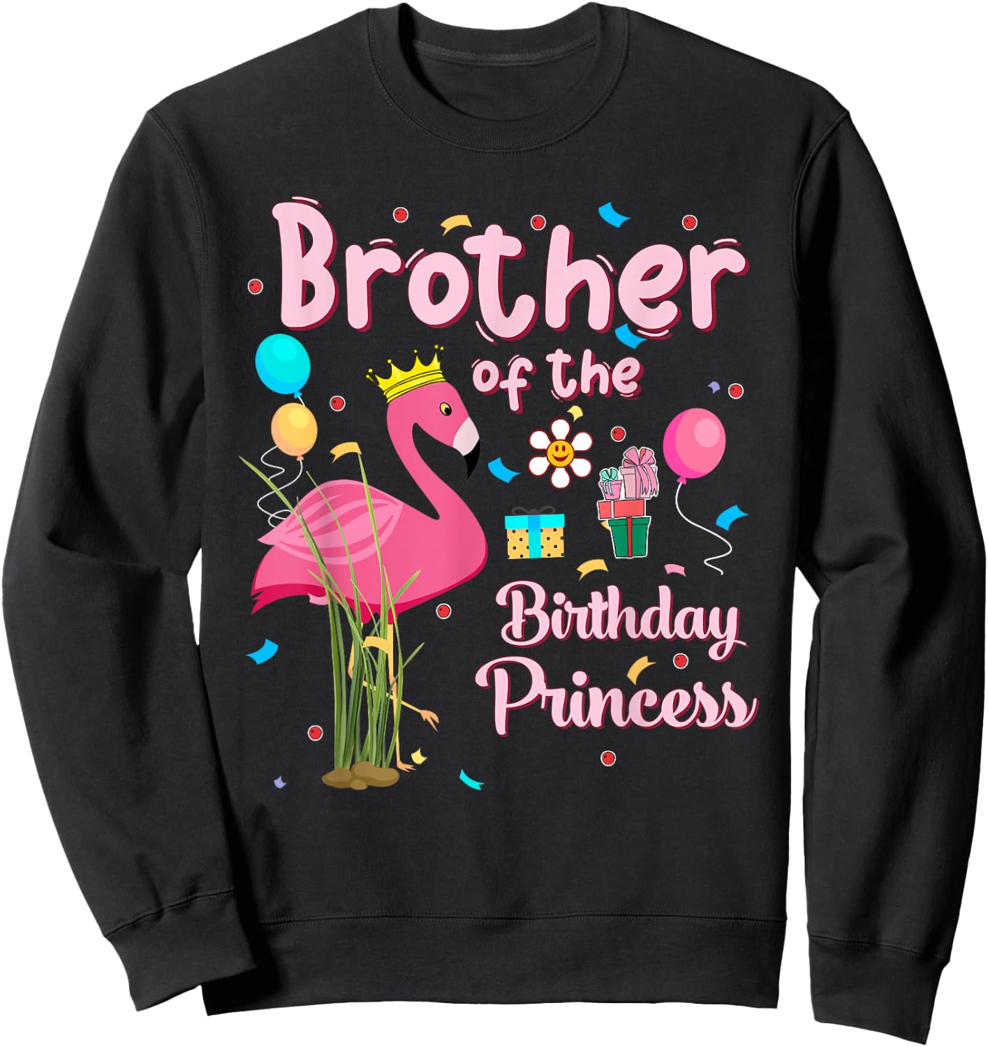 Brother of the Birthday Princess Pink Flamingo Party Squad Sweatshirt - Sweatshirt | Black