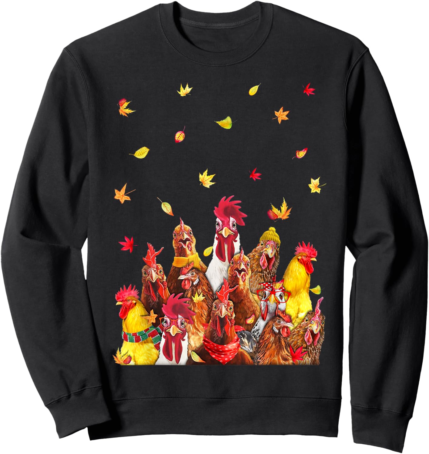 Hello Autumn Maple Chicken Leaf Fall Cute Chicken Farm Sweatshirt - Sweatshirt | Black