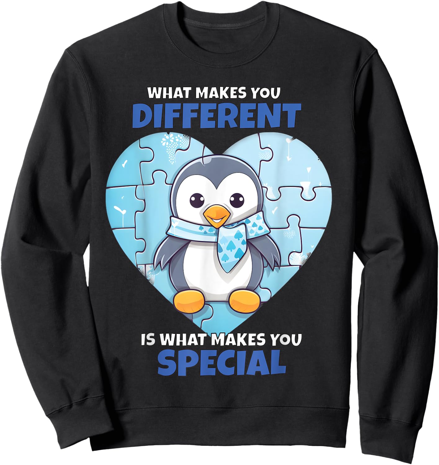 Blue Puzzle Penguin Autism Child Awareness Sweatshirt - Sweatshirt | Black
