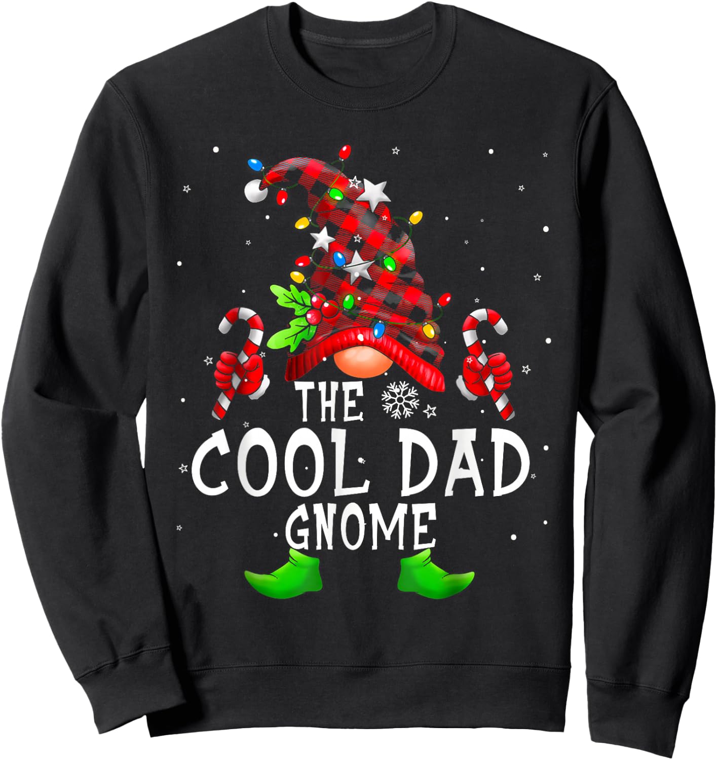 Cool Dad Gnome Buffalo Plaid Matching Family Christmas Sweatshirt - Sweatshirt | Black