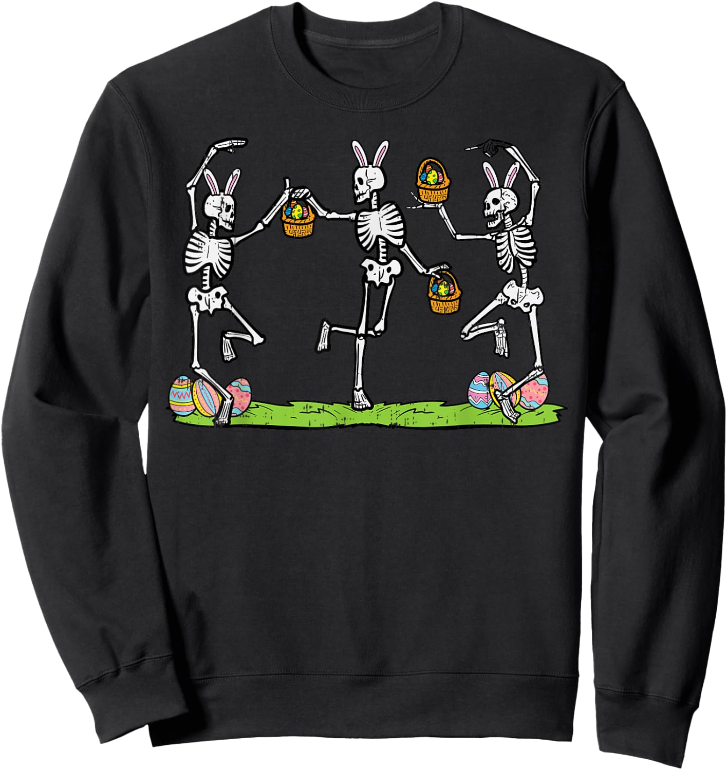 Easter Skeletons Dancing Funny Bunny Bones Women Men Kids Sweatshirt - Sweatshirt | Black