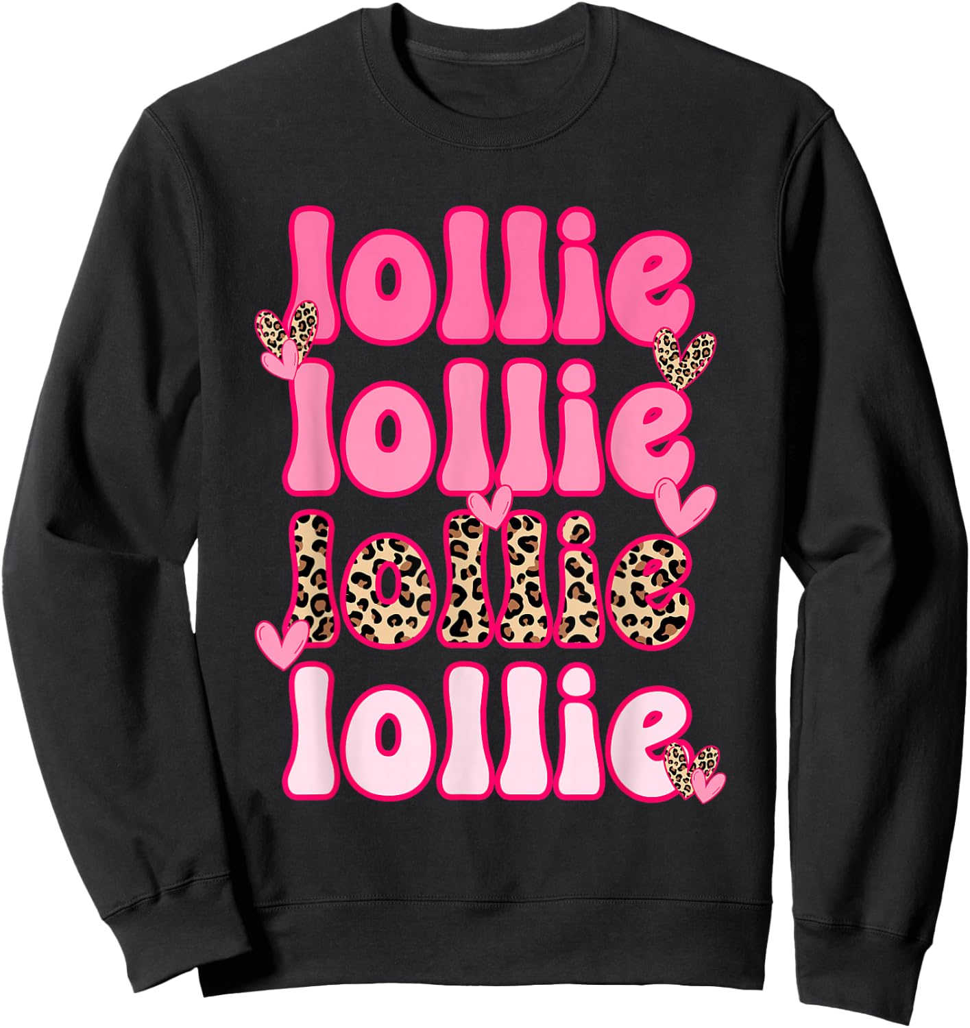 Leopard Groovy Lollie Valentine's Day Women Valentine Sweatshirt - Sweatshirt | Black