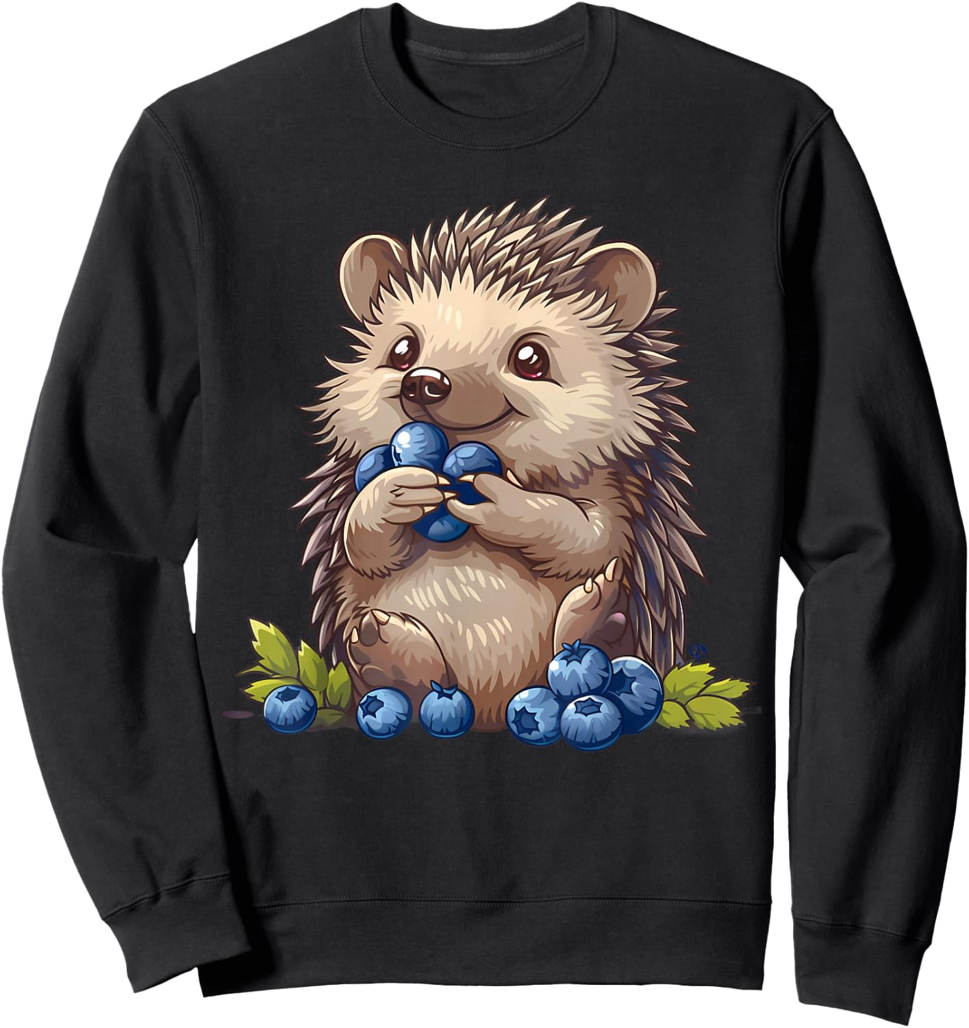 Blueberry Cute Hedgehog Drawing Watercolor Hedgehog Pattern , Black, S Sweatshirt - Sweatshirt | Black