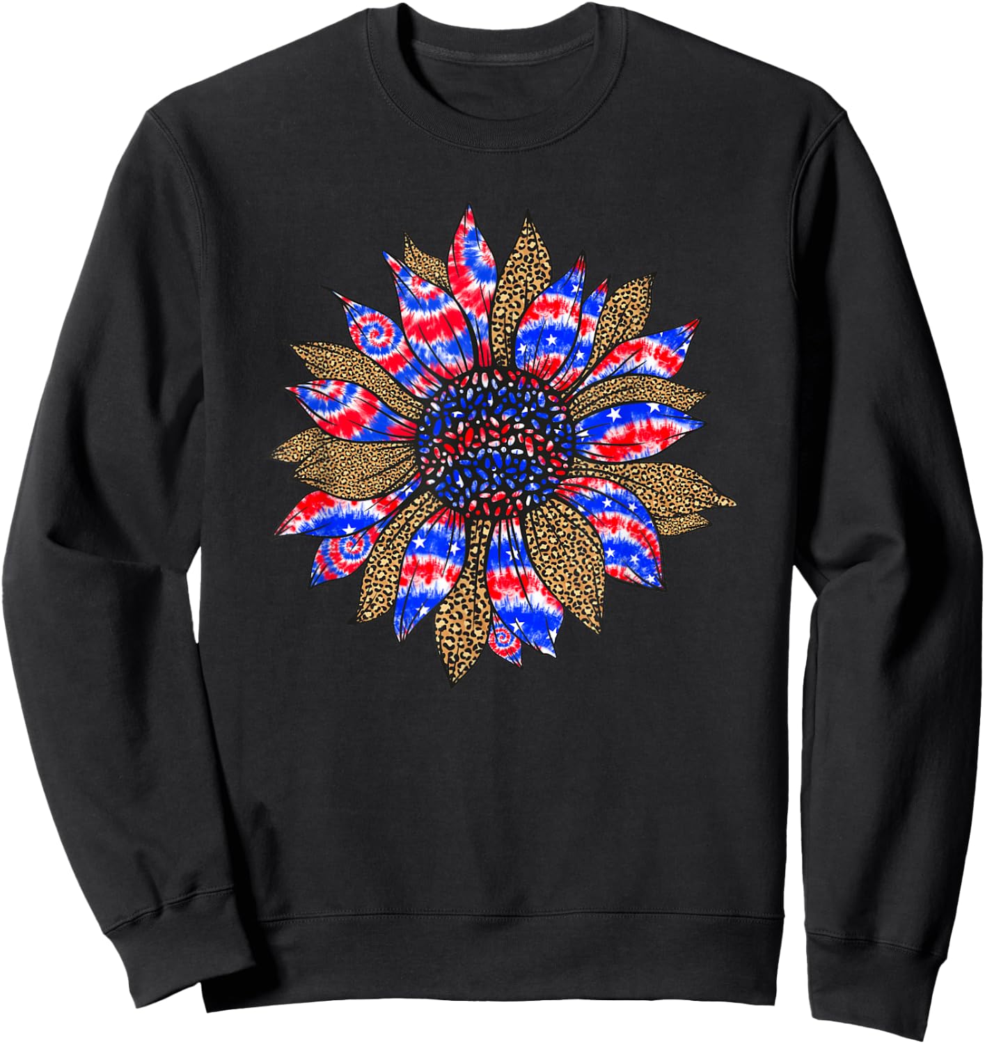 Sunflower Fourth 4th Of July American Flag Tie Dye Sweatshirt - Sweatshirt | Black