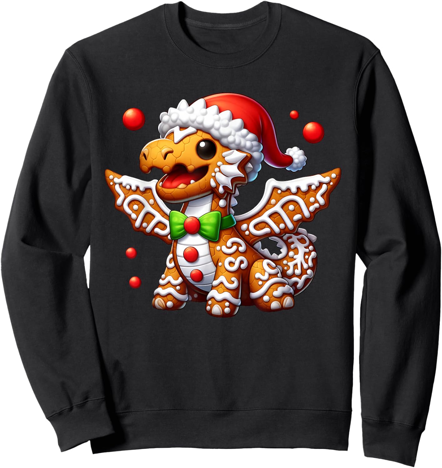 Funny Gingerbread Man Dragon Christmas Kids Sweatshirt - Sweatshirt | Black