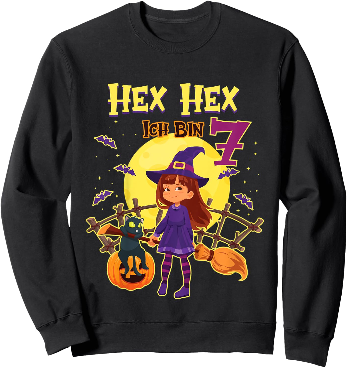 Kinder Hex Hex Ich Bin 7 Jahre Alt Geburtstagsshirt Hexe Geburtstag Sweatshirt - Sweatshirt | Black