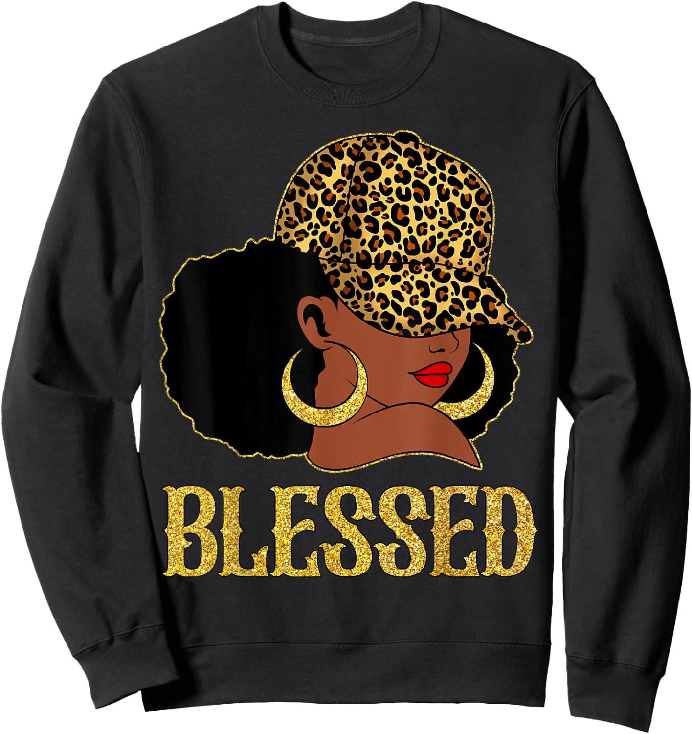 Blessed Black Women With Leopard Hat Christian Matching Sweatshirt - Sweatshirt | Black