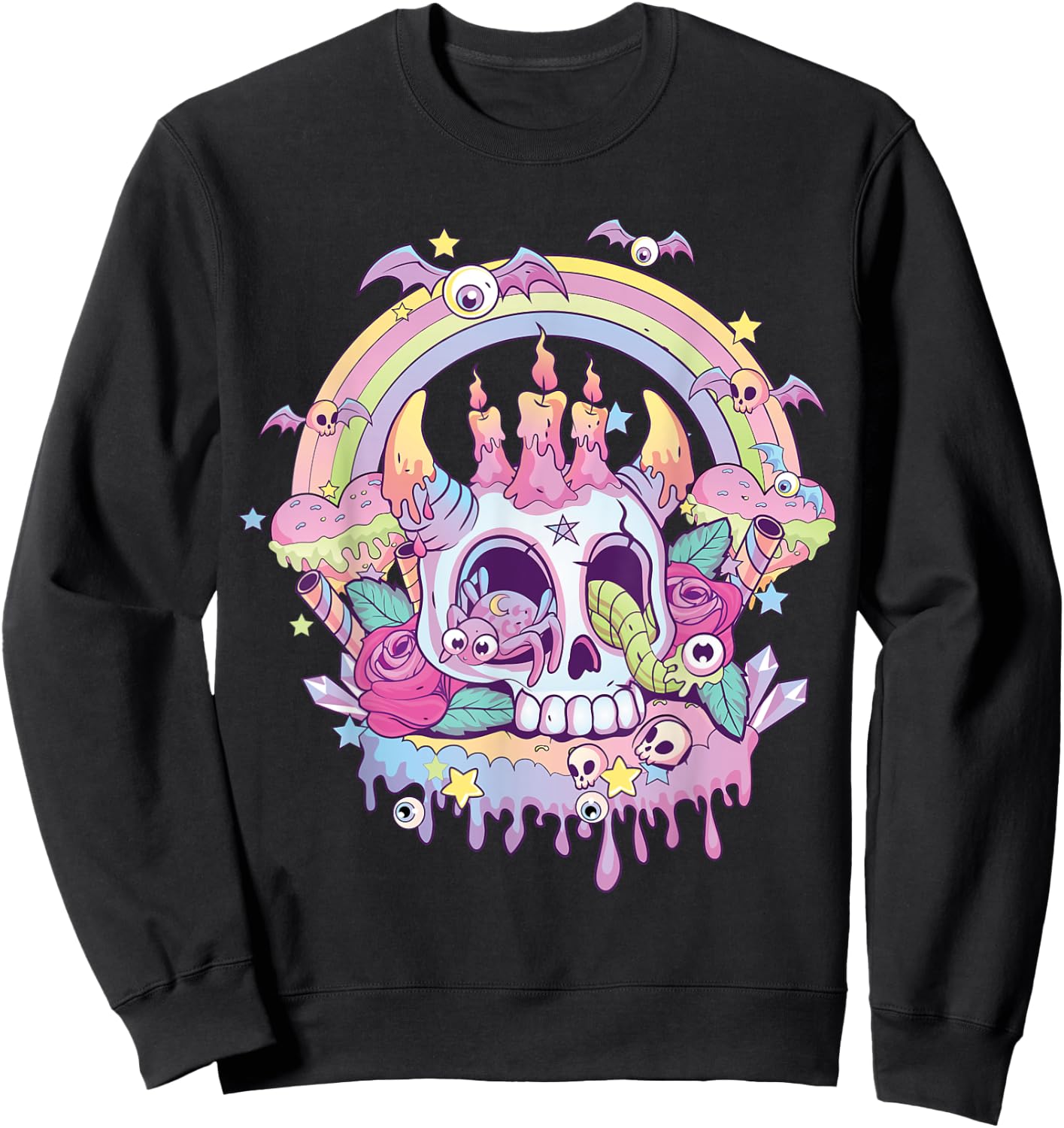 Pastel Goth Cute Creepy Satanic Skull Kawaii Occult Menhera Sweatshirt - Sweatshirt | Black