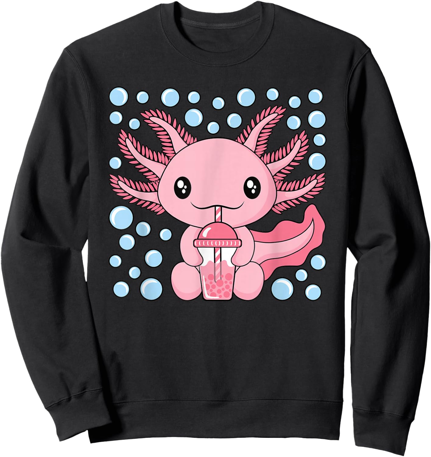 Axolotl Bubble Tea Boba Cute Kawaii Women Girls Kids Sweatshirt - Sweatshirt | Black