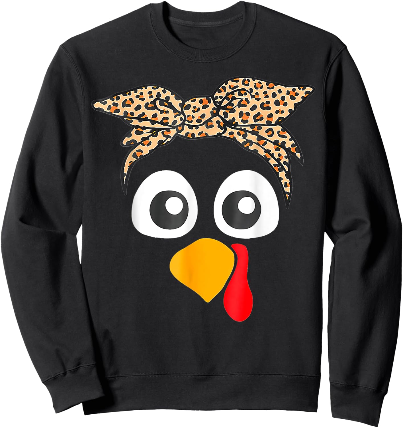 Turkey Face Leopard Headband Thanksgiving Pilgrim Sweatshirt - Sweatshirt | Black