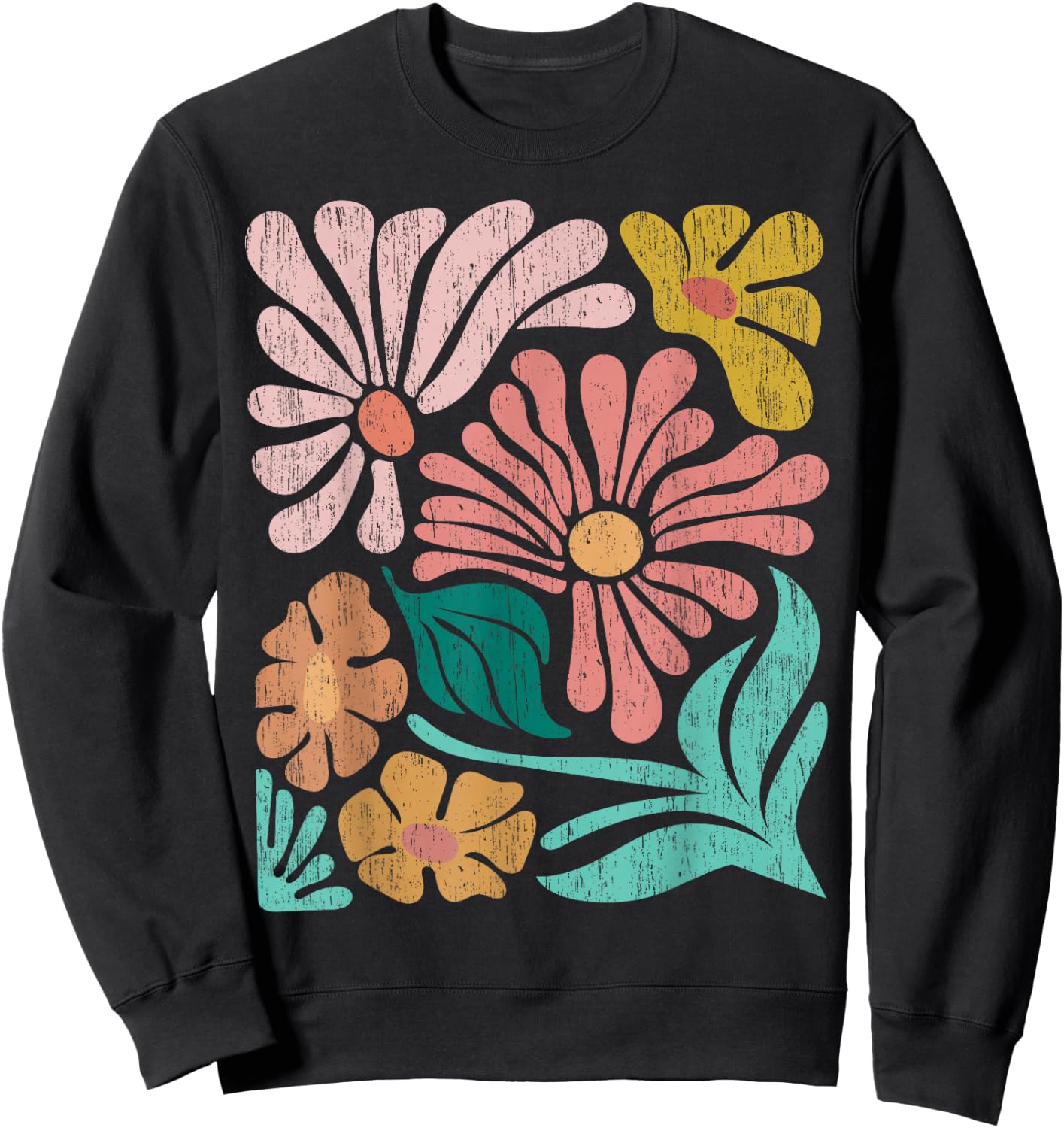 Retro Boho Wildflower Graphic Sweatshirt - Sweatshirt | Black