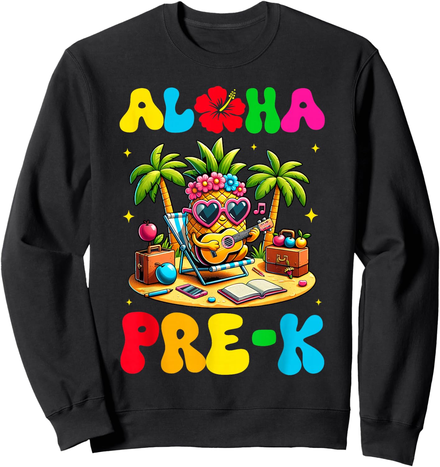 Aloha Pre-K Pineapple Hawaii Back to School Kids Girls Sweatshirt - Sweatshirt | Black