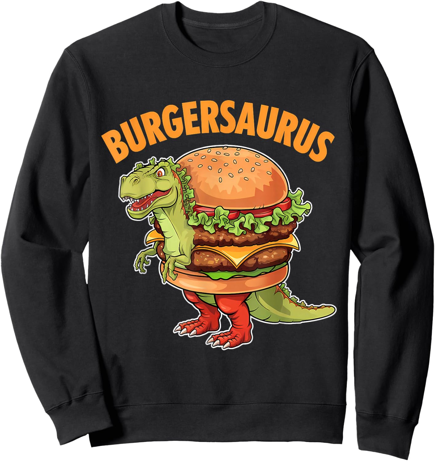 Dinosaur Burger T-Rex Fast Food Funny Burger Dino Sweatshirt - Sweatshirt | Black