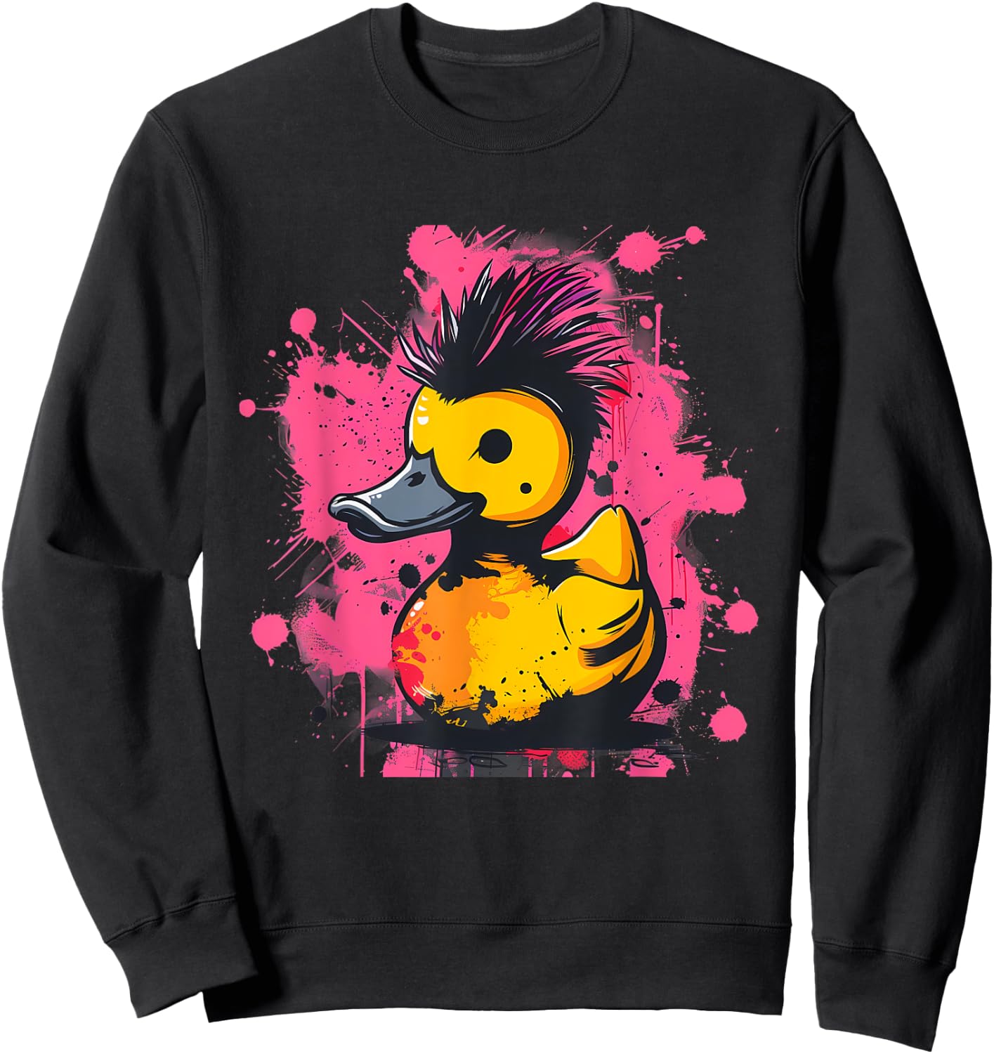 Rubber Duck Punk Rock Rubber Duckling Artwork Watercolor Sweatshirt - Sweatshirt | Black