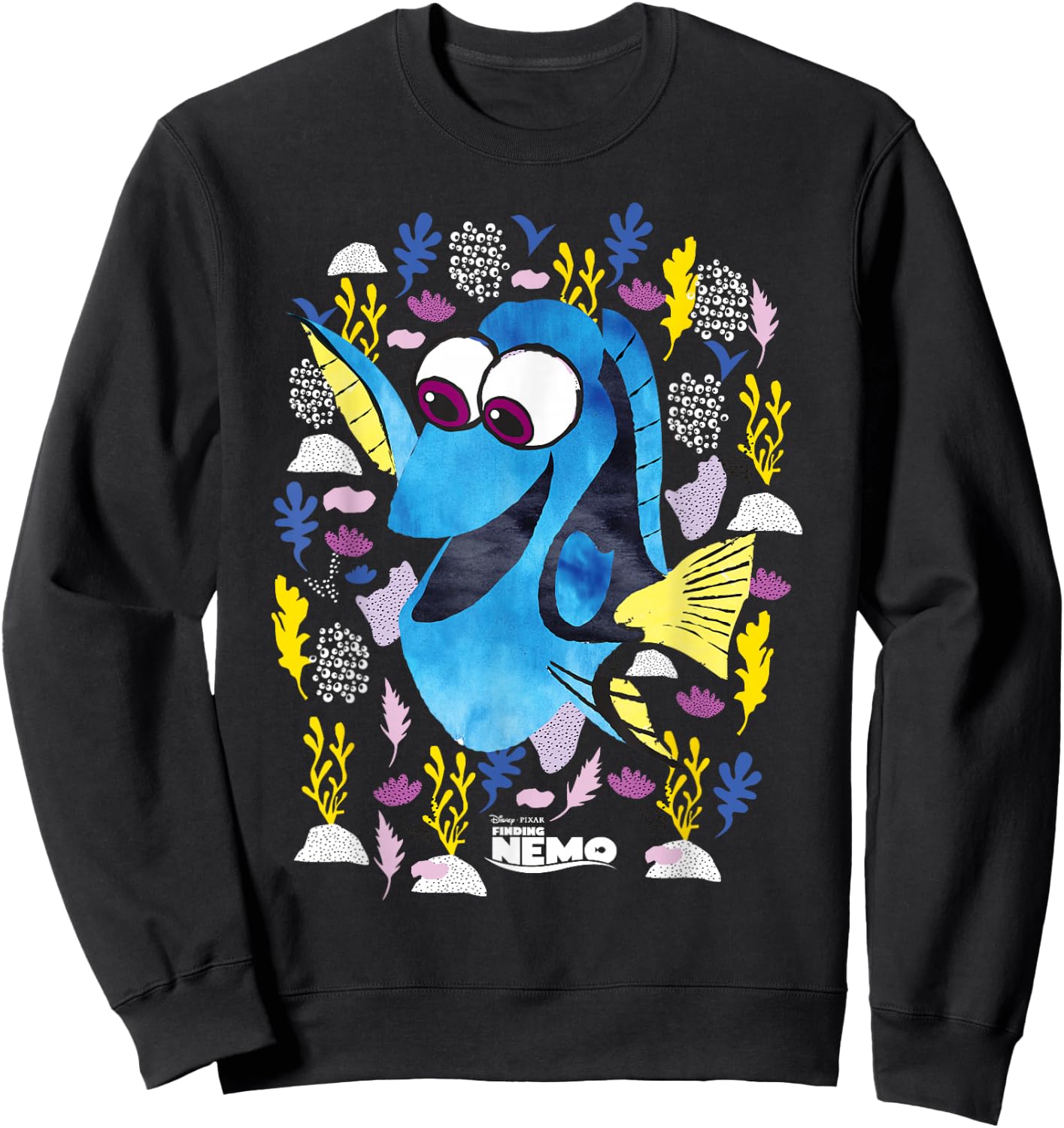 PIXAR Finding Nemo Dory Just Keep Swimming - Erwachsene, Schwarz, Kleidergröße 36, Kurzarm Sweatshirt - Sweatshirt | Black